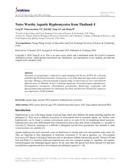 Notes Worthy Aquatic Hyphomycetes from Thailand–I