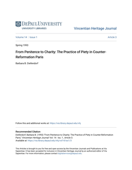 The Practice of Piety in Counter-Reformation Paris," Vincentian Heritage Journal: Vol