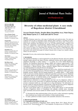 Diversity of Ethno-Medicinal Plant: a Case Study of Bageshwar District