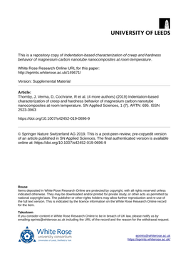 Indentation-Based Characterization of Creep and Hardness Behavior of Magnesium Carbon Nanotube Nanocomposites at Room Temperature