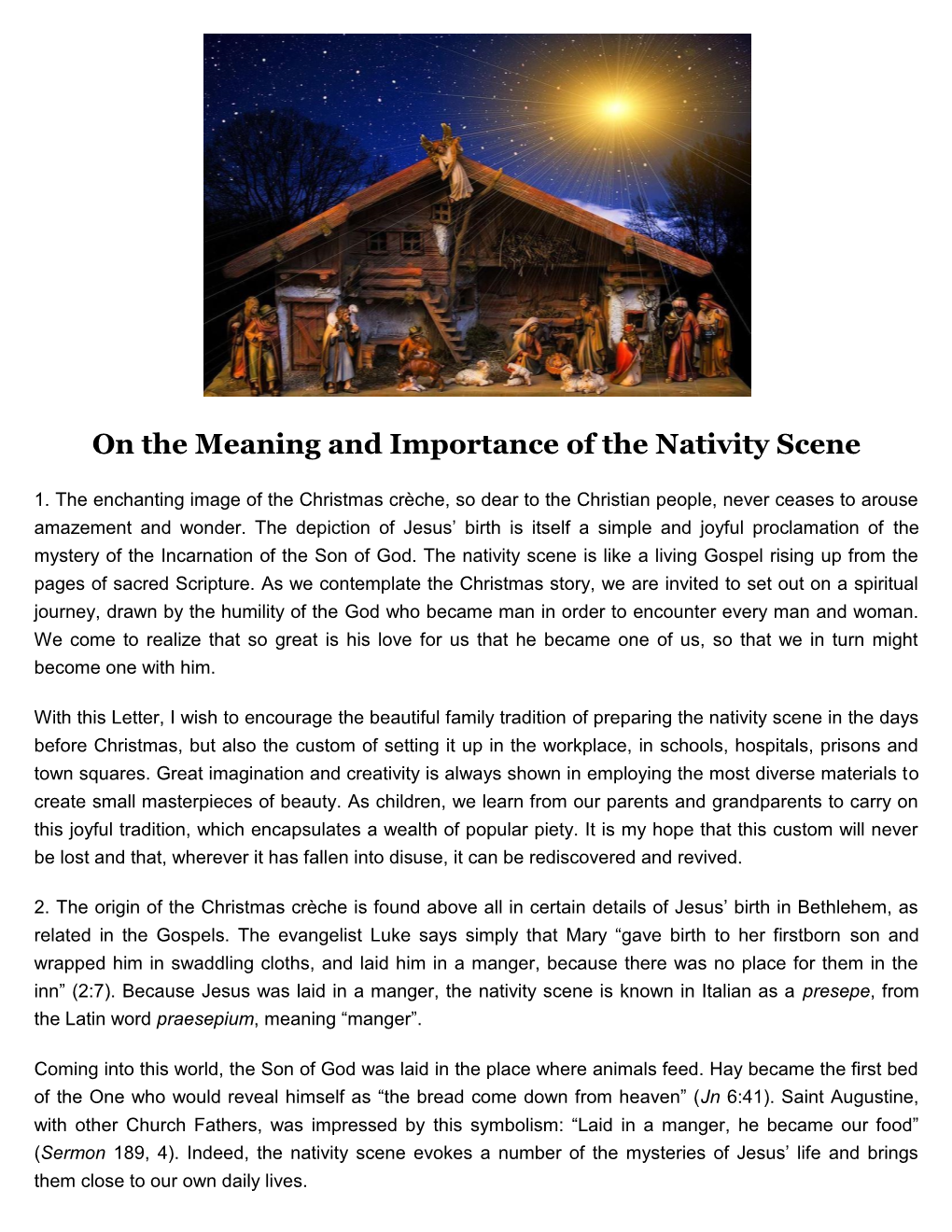 On the Meaning and Importance of the Nativity Scene