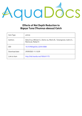 Effects of Net Depth Reduction to Bigeye Tuna (Thunnus Obesus) Catch