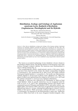Distribution, Ecology and Cytology of Asplenium Azoricum Lovis, Rasbach & Reichstein