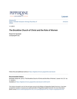 The Brookline Church of Christ and the Role of Women