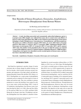 New Records of Genus Dinophysis, Gonyaulax, Amphidinium, Heterocapsa (Dinophyceae) from Korean Waters