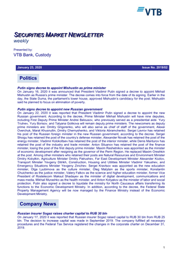 Politics Company News SECURITIES MARKET NEWS LETTER Weekly