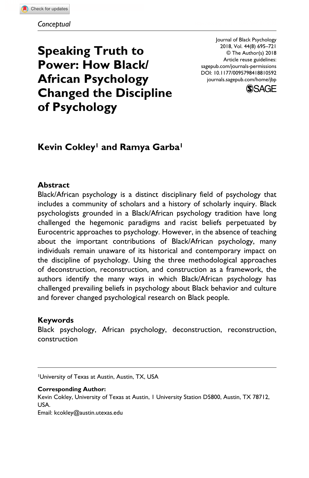 How Black/African Psychology Changed the Discipline of Psychology