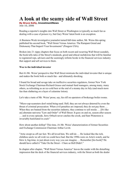 A Look at the Seamy Side of Wall Street by Bruce Kelly, Investmentnews July 10, 2006