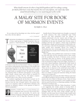 A MALAY SITE for BOOK of MORMON EVENTS by Ralph A