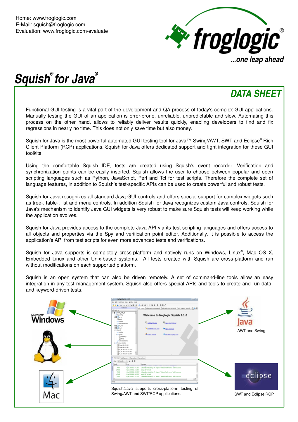 Squish for Java Data Sheet