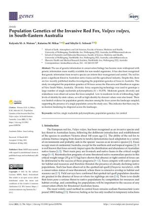 Population Genetics of the Invasive Red Fox, Vulpes Vulpes, in South-Eastern Australia