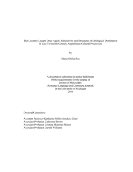 Subjectivity and Structures of Ideological Domination in Late Twentieth-Century Argentinean Cultural Production