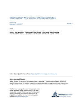 IMW Journal of Religious Studies Volume 8 Number 1