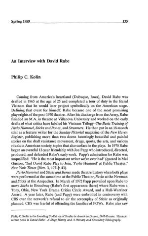 An Interview with David Rabe Philip C. Kolin