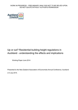 Up Or Out? Residential Building Height Regulations in Auckland - Understanding the Effects and Implications