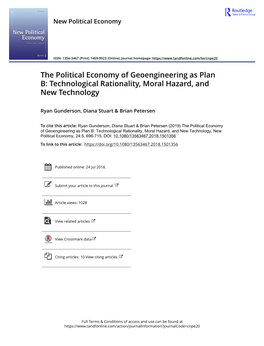 The Political Economy of Geoengineering As Plan B: Technological Rationality, Moral Hazard, and New Technology