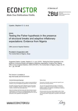 Testing the Fisher Hypothesis in the Presence of Structural Breaks and Adaptive Inflationary Expectations: Evidence from Nigeria