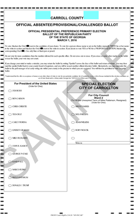 Carroll County Official Absentee/Provisional/Challenged Ballot