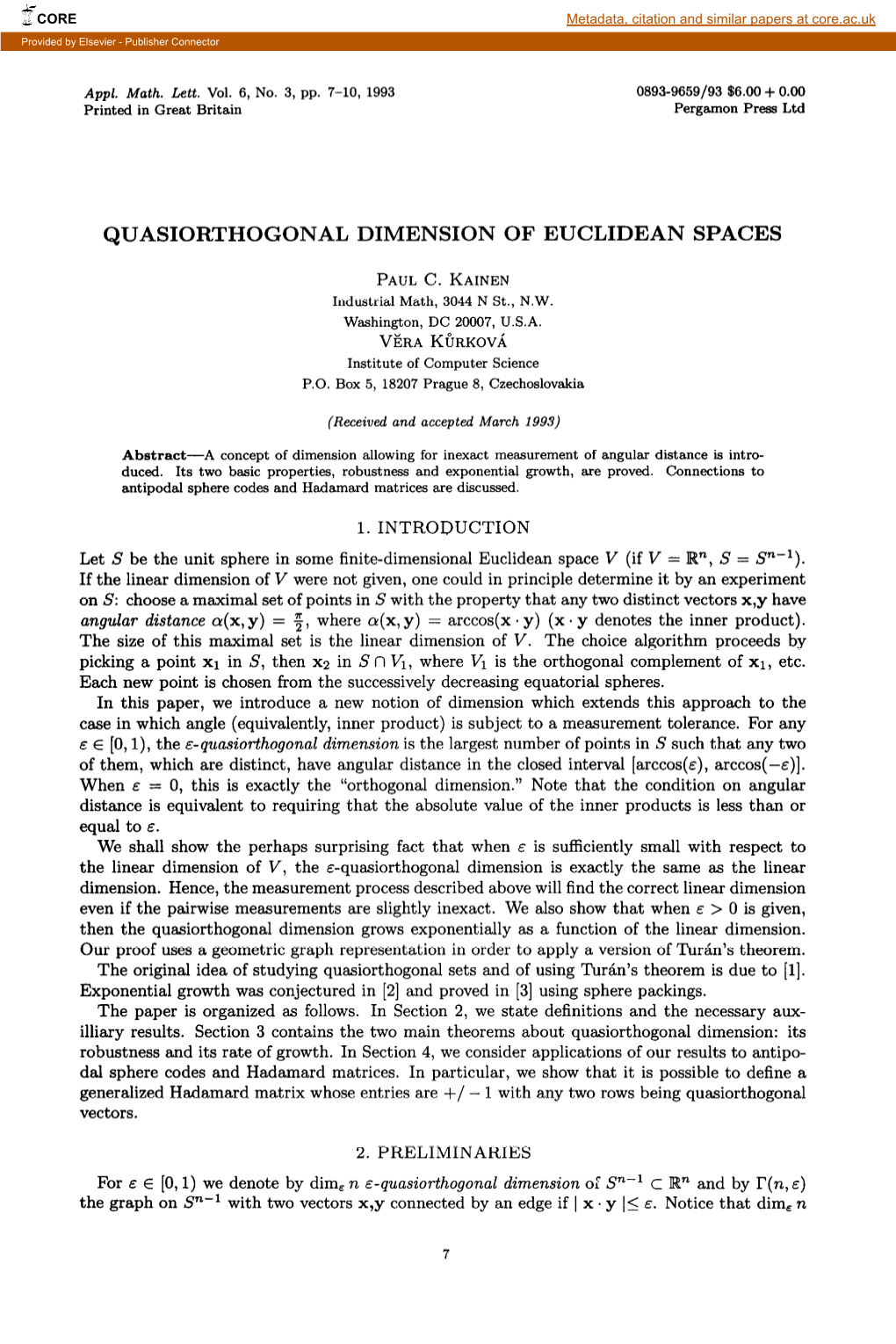 Quasiorthogonal Dimension of Euclidean Spaces