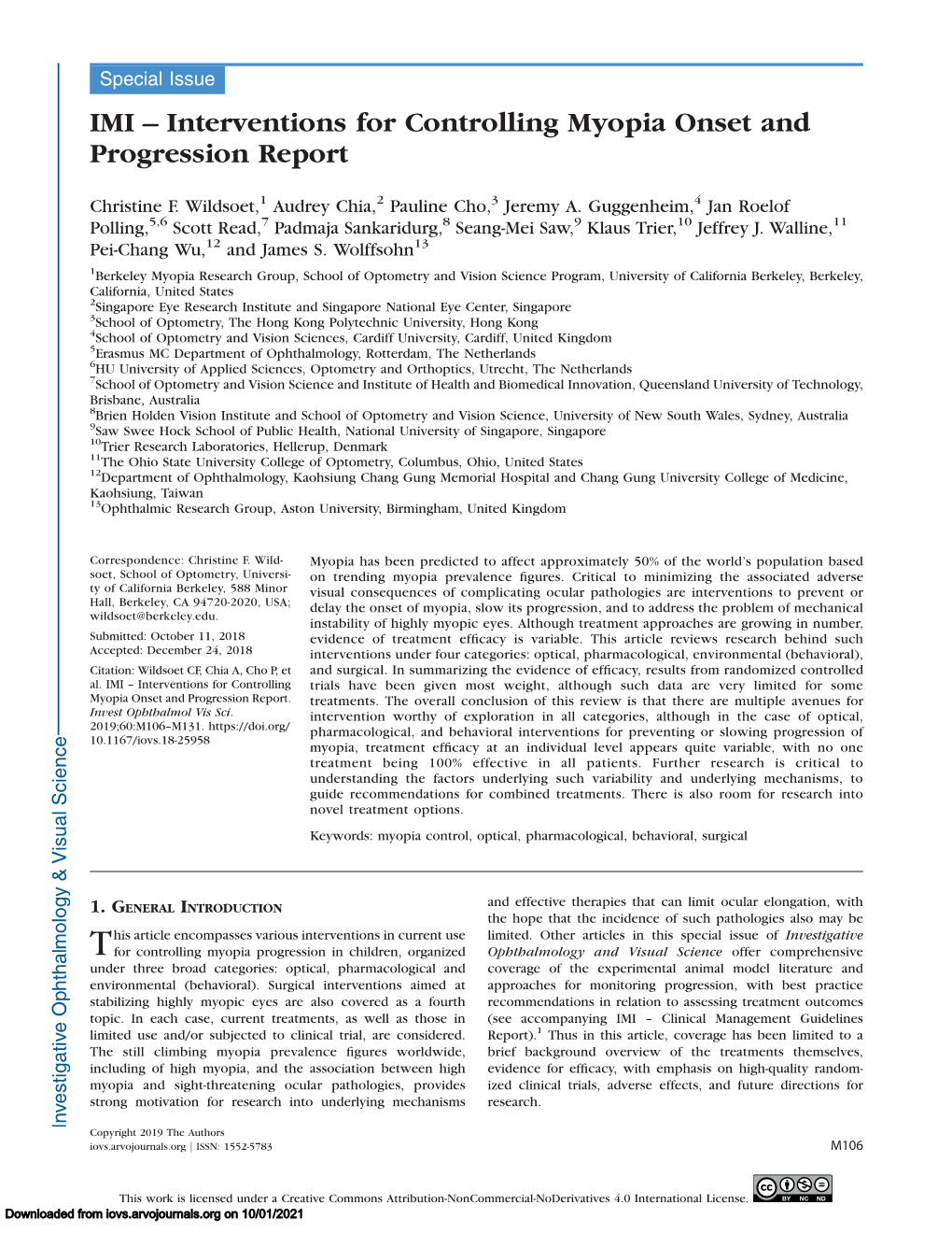 Interventions for Controlling Myopia Onset and Progression Report