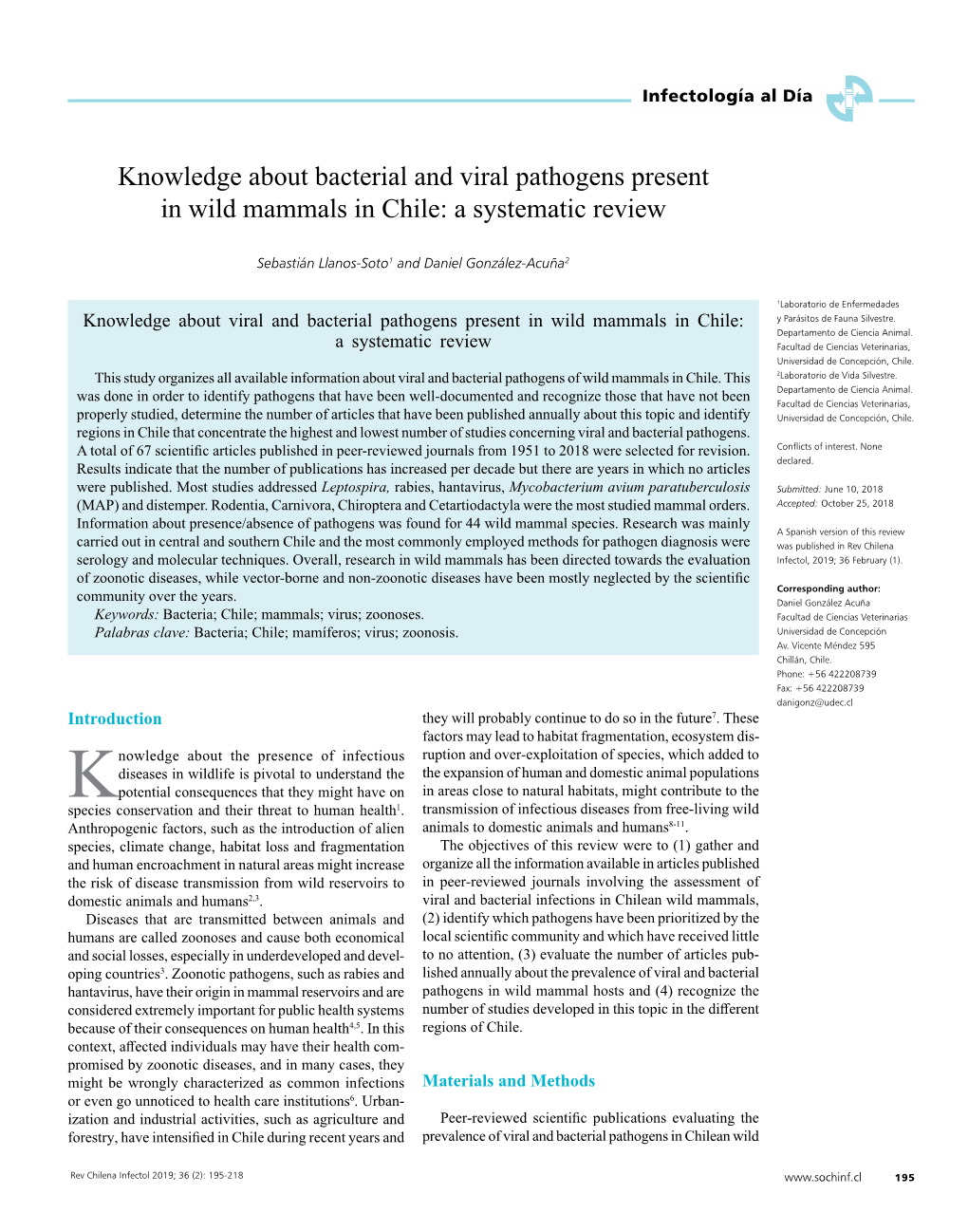 Knowledge About Bacterial and Viral Pathogens Present in Wild Mammals in Chile: a Systematic Review