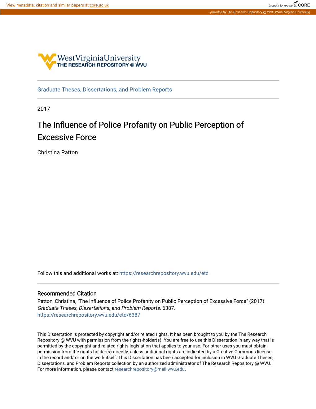 The Influence of Police Profanity on Public Perception of Excessive Force