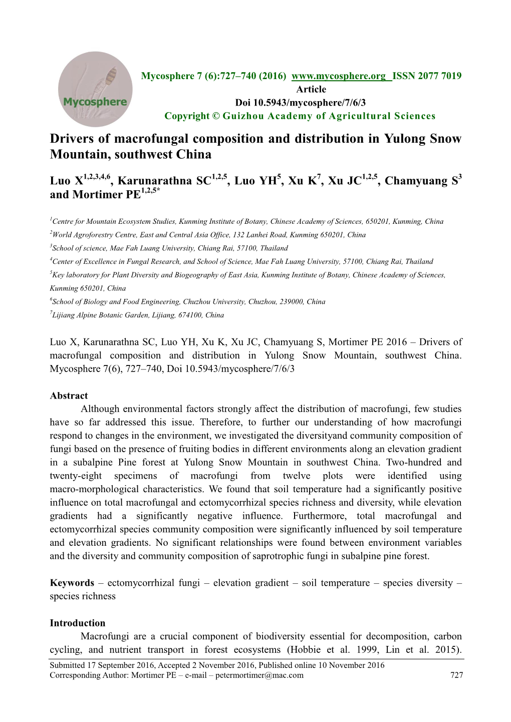 Drivers of Macrofungal Composition and Distribution in Yulong Snow Mountain, Southwest China