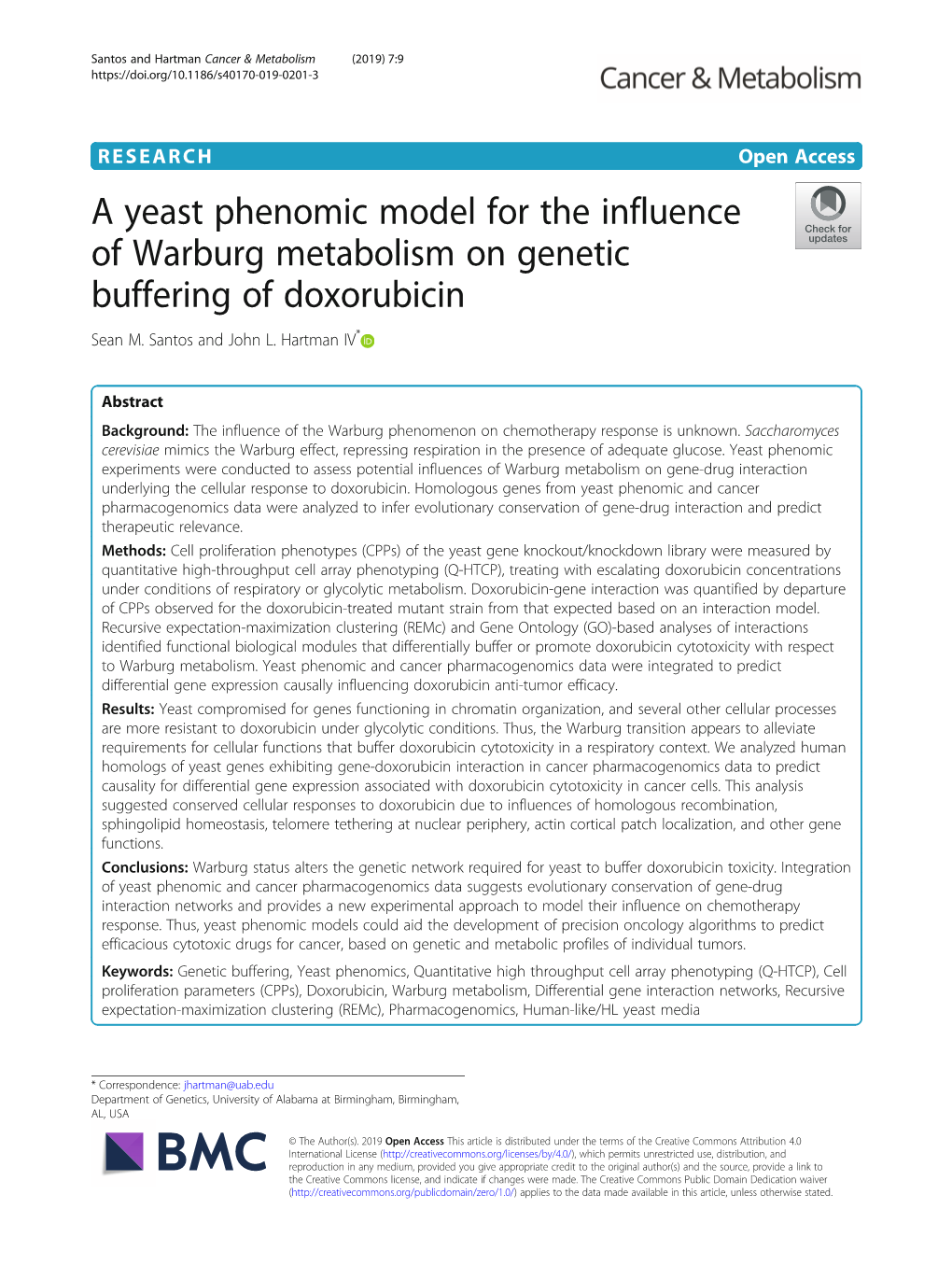 A Yeast Phenomic Model for the Influence of Warburg Metabolism on Genetic Buffering of Doxorubicin Sean M