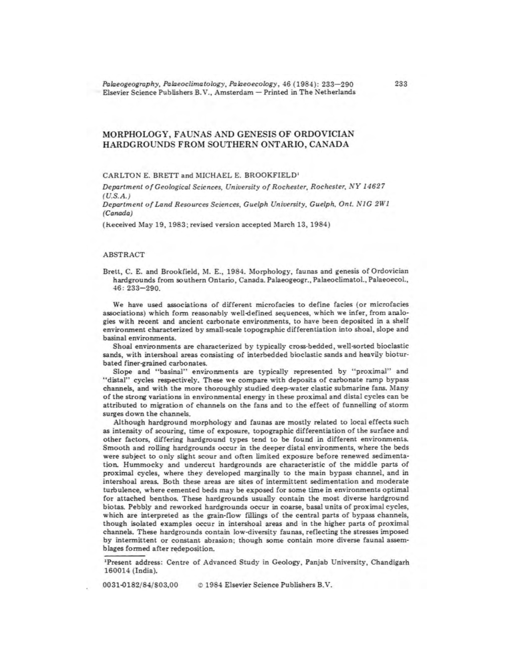 Morphology, Faunas and Genesis of Ordovician Hardgrounds from Southern Ontario, Canada