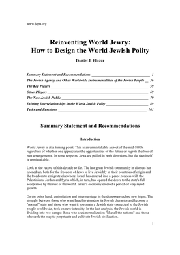 Reinventing World Jewry: How to Design the World Jewish Polity