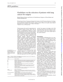 BTS Guidelines Guidelines on the Selection of Patients with Lung