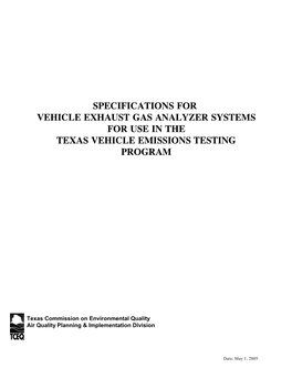 Appendix G, Specifications for Vehicle Exhaust Gas Analyzer Systems
