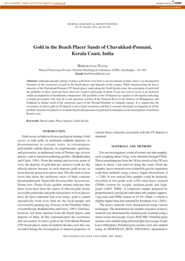 Gold in the Beach Placer Sands of Chavakkad-Ponnani, Kerala Coast, India