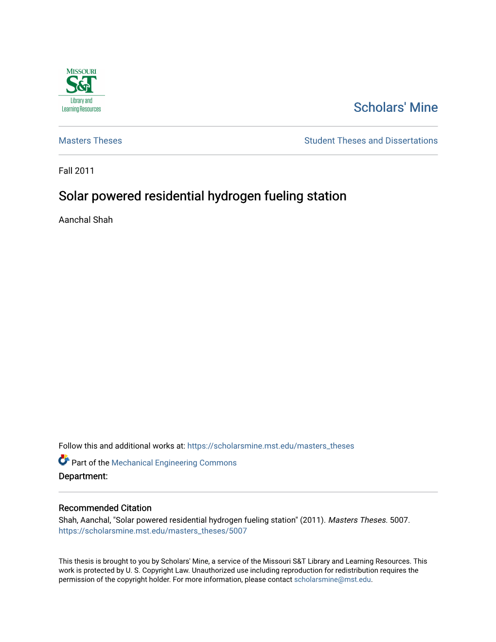 Solar Powered Residential Hydrogen Fueling Station