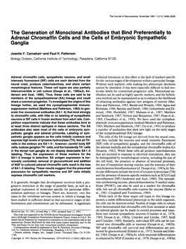 The Generation of Monoclonal Antibodies That Bind Preferentially to Adrenal Chromaffin Cells and the Cells of Embryonic Sympathetic Ganglia