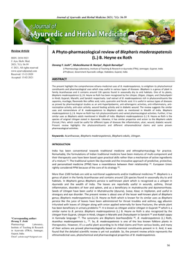 A Phyto-Pharmacological Review of Blepharis Maderaspatensis (L.)