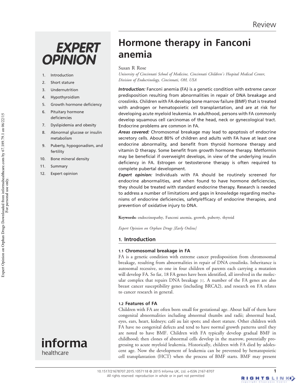 Hormone Therapy in Fanconi Anemia