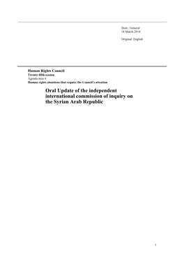 Oral Update of the Independent International Commission of Inquiry on the Syrian Arab Republic