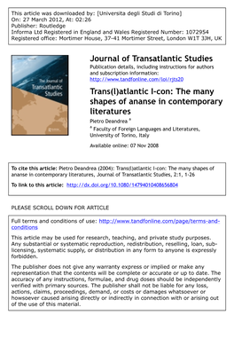 The Many Shapes of Ananse in Contemporary Literatures
