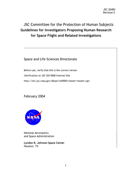 JSC Committee for the Protection of Human Subjects Guidelines for Investigators Proposing Human Research for Space Flight and Related Investigations