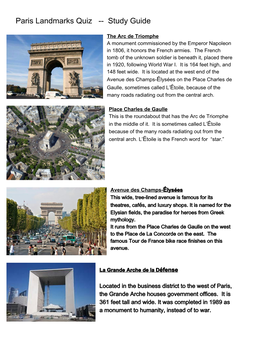 Paris Landmarks Quiz Study Guide