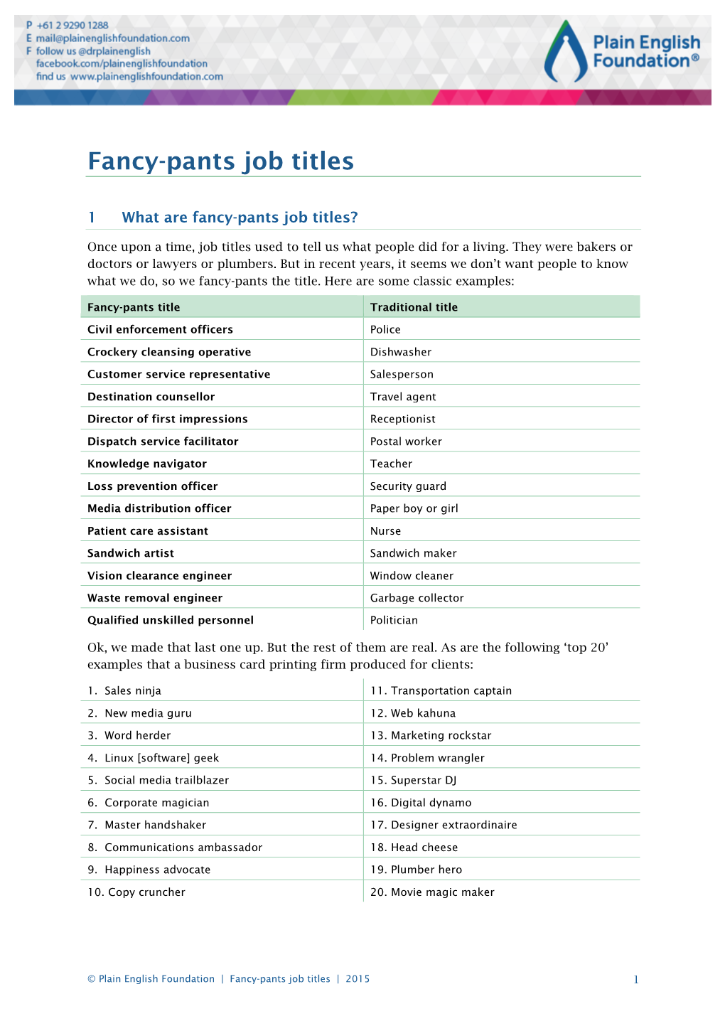 Fancy-Pants Job Titles