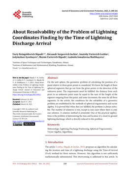 About Resolvability of the Problem of Lightning Coordinates Finding by the Time of Lightning Discharge Arrival