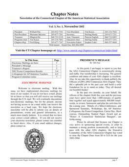 Chapter Notes Newsletter of the Connecticut Chapter of the American Statistical Association