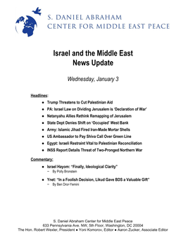 Israel and the Middle East News Update