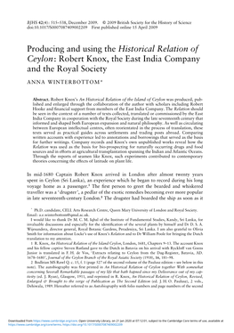 Robert Knox, the East India Company and the Royal Society