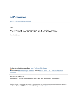 Witchcraft, Communism and Social Control Kristi B