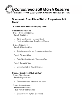 Taxonomic Checklist of Fish at Carpinteria Salt Marsh