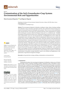 Contamination of the Soil–Groundwater–Crop System: Environmental Risk and Opportunities