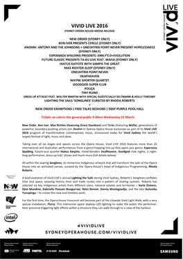Vivid LIVE 2016 Sydney Opera House Lineup Announcement